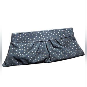 Lauren Merkin Gray Leather Gold Starry Gray Clutch
